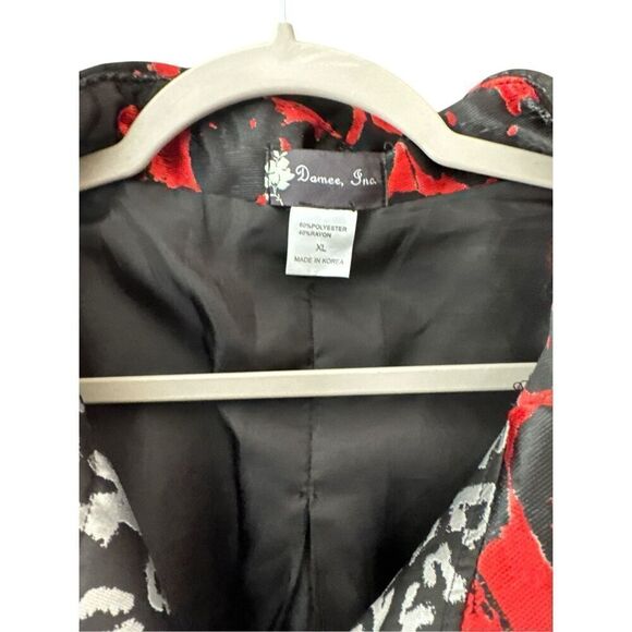 Damee Inc. Women's Floral Animal Print One Button Swing Coat Jacket Black Red XL - Picture 3 of 4